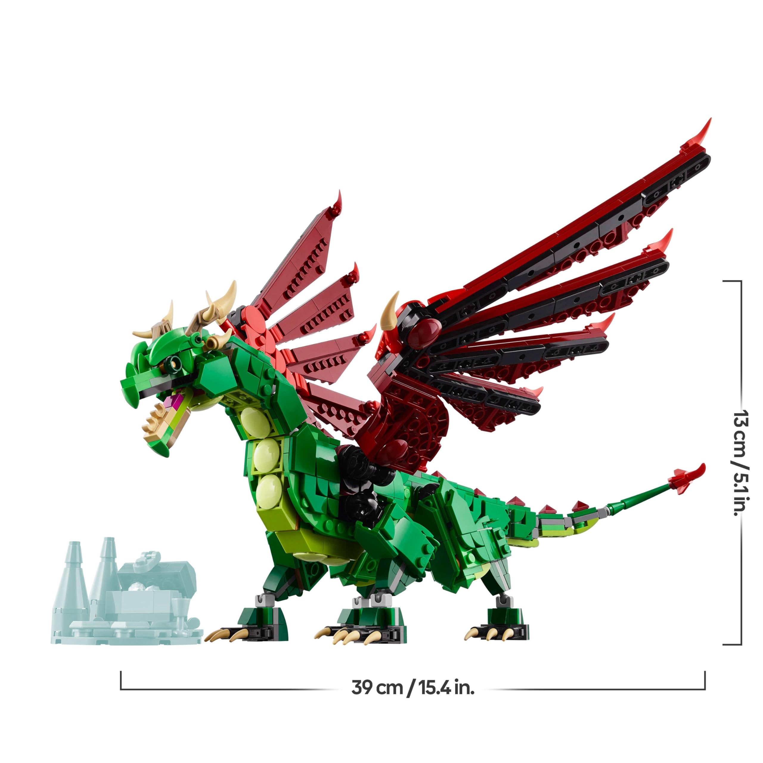 LEGO Creator 3 en 1 Dragón Medieval Transformable en Ave Fénix o Serpiente Marina, Animales de Juguete, Figuras Articuladas, Regalo de Cumpleaños para Niños y Niñas de 9 Años o Más 31161