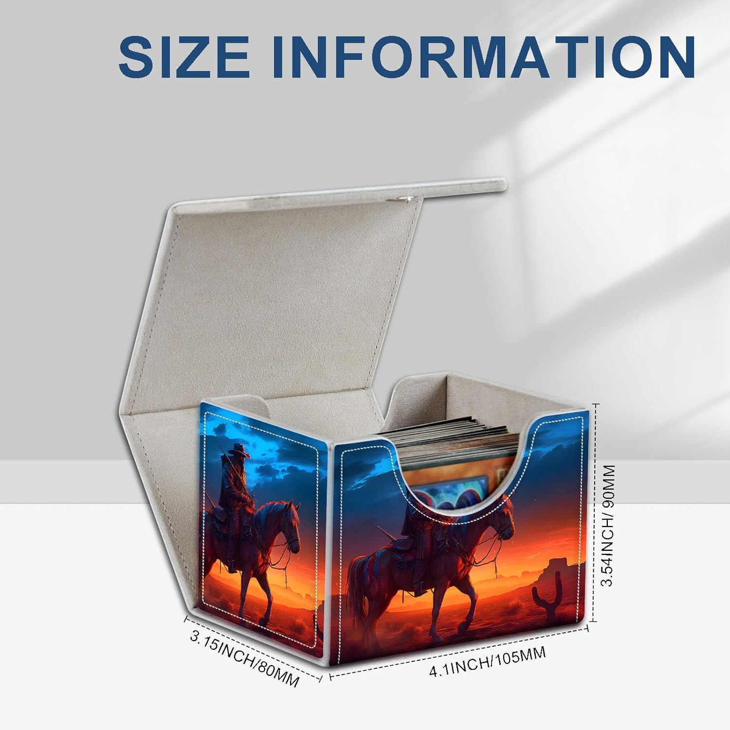 High-Capacity Card Deck Box Cowboy Riding Design - Ideal Trading Card Game Storage Solution with Compact Size, and Easy Access - PU Leather Fits for TCG CCG Magic Cards