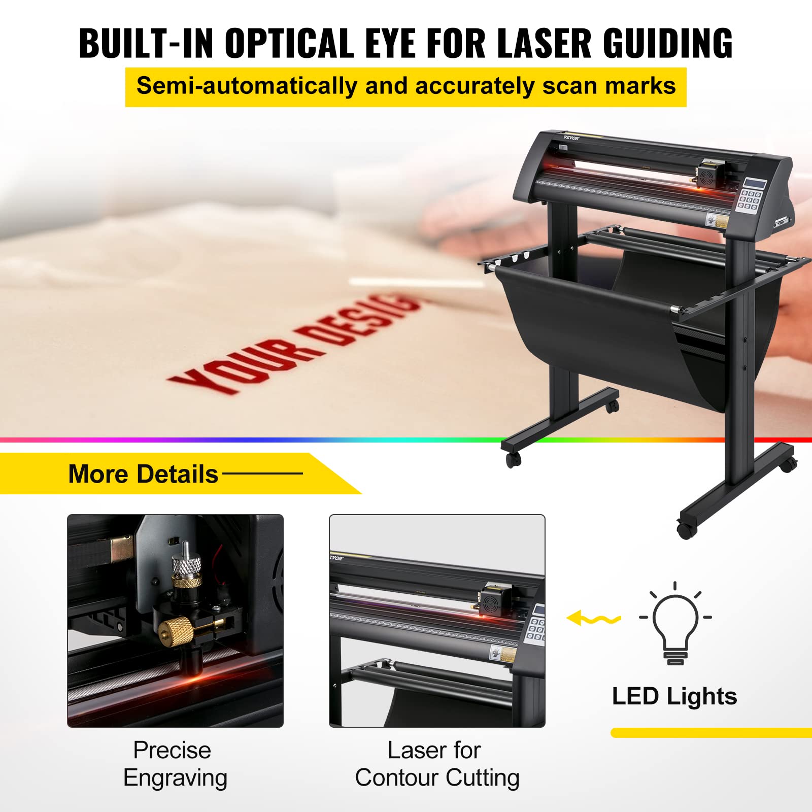 VEVOR Vinyl Schneideplotter 720 mm Folienschneider Schnittgeschwindigkeit 800 mm/s Max. Schnittstärke 3 mm LCD-Anzeige Schrittmotor Schneide Druck Plotter Halbautomatisch 19,7 kg 375mm Cutter Schwarz
