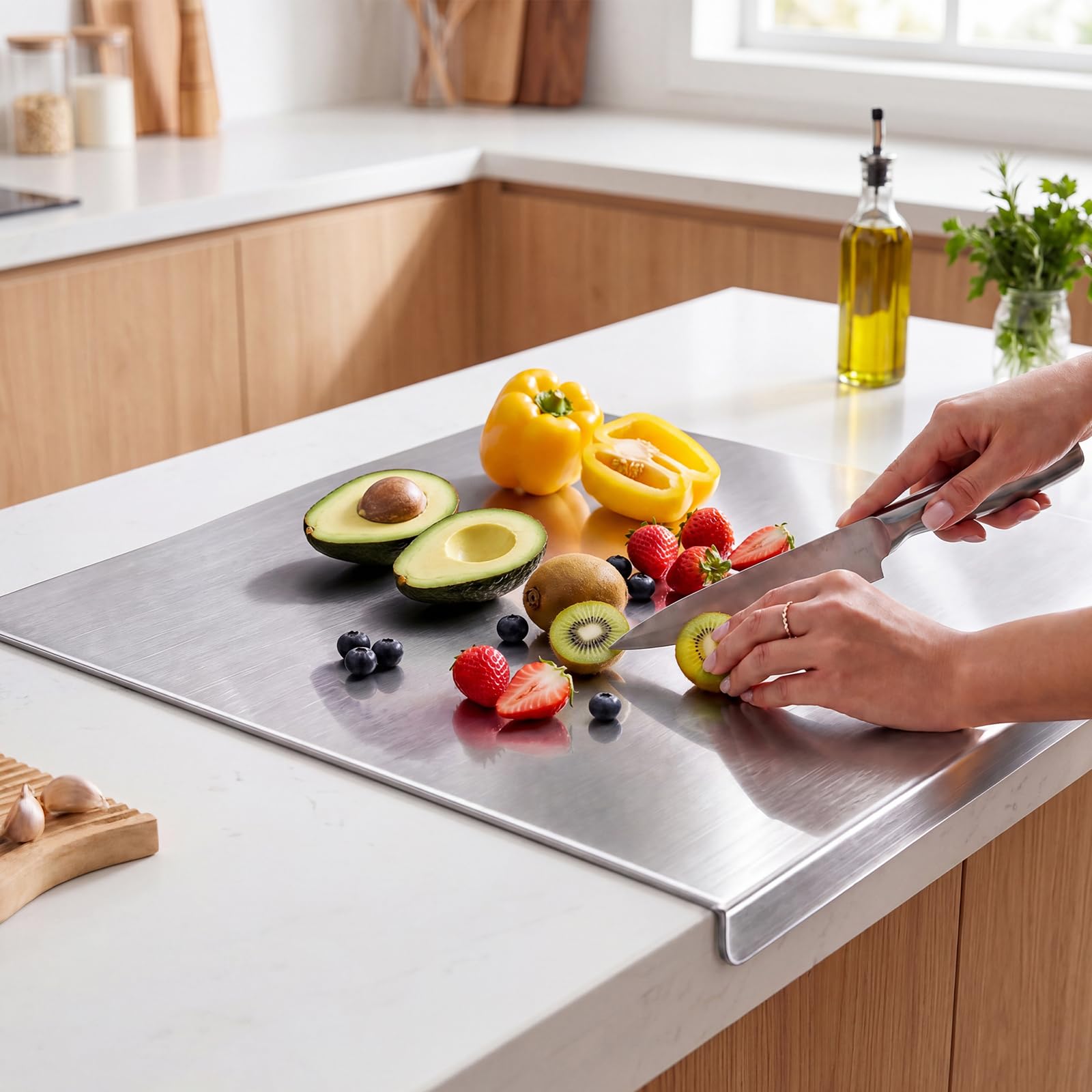 Photo 1 of 2026 NEW Titanium Cutting Boards for Kitchen, 100% Pure Titanium Kneading Cutting Board with Silicone Mat, Large Cutting Board for Meat, Fruits, Vegetables, Bread, and Baking (19.7 x 19.7 in)