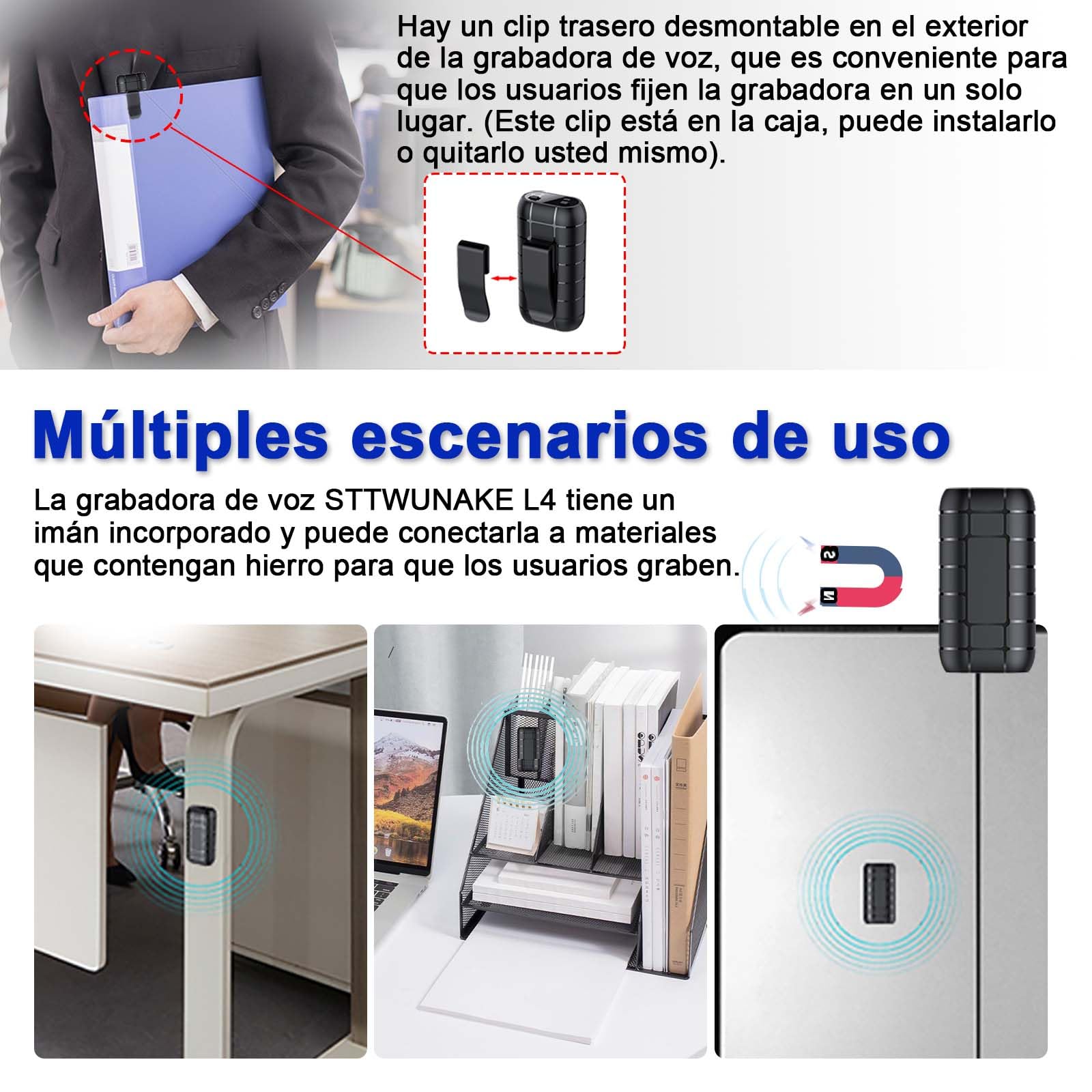 Batería de 12 días de duración, Grabadora magnética activada por Voz de 128 G, Capacidad de grabación de 2000 Horas, Grabadora de Audio Digital, pequeños Dispositivos de grabación, STTWUNAKE