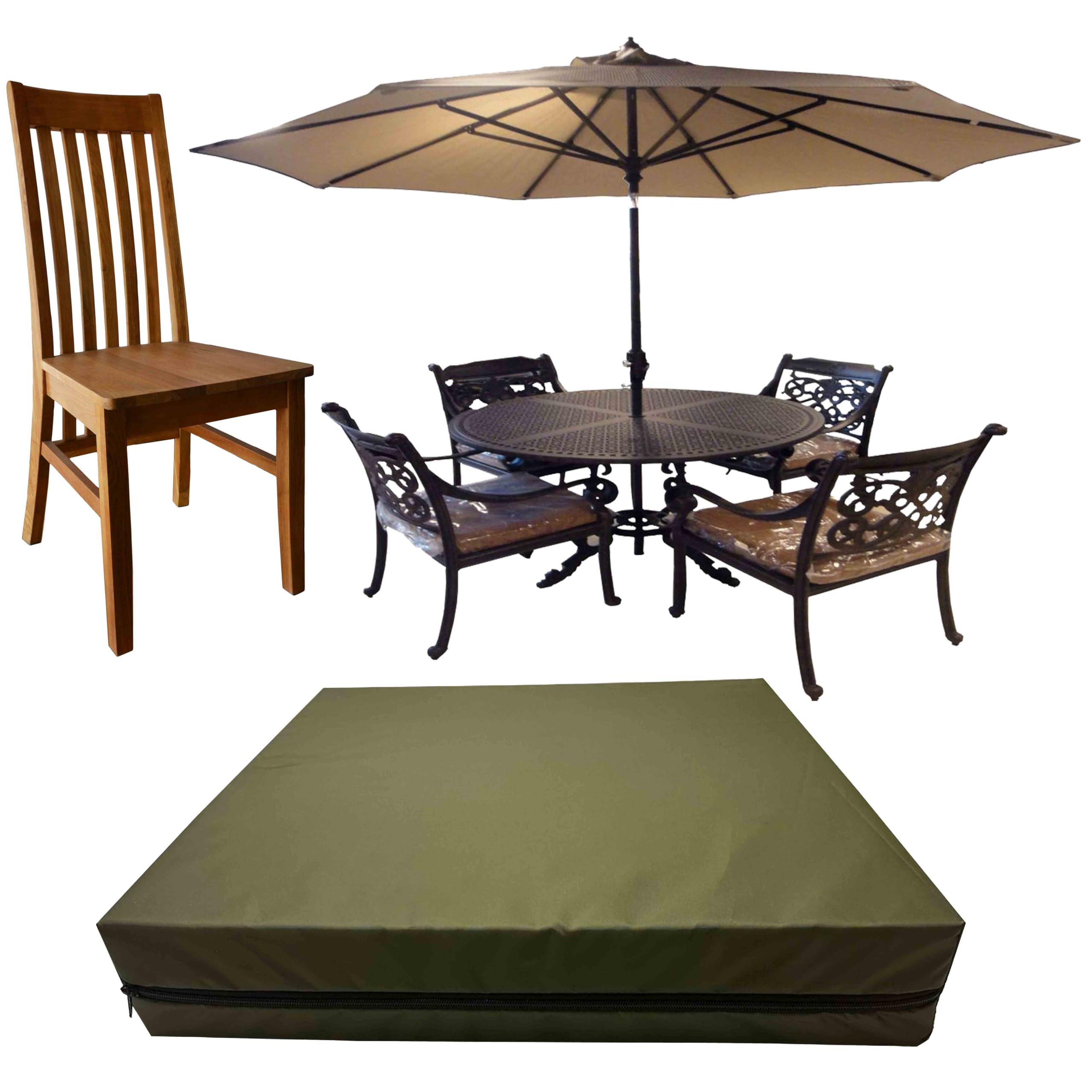 GRIZZLY FOAM Outdoor Indoor Seat Cushion Pads for Rattan Furniture Waterproof Dining Chairs Wheelchair Removeable Zipped Cover Ask Any Custom Size (Olive Green, 27x27x4inch 68x68x10cm) — image 1