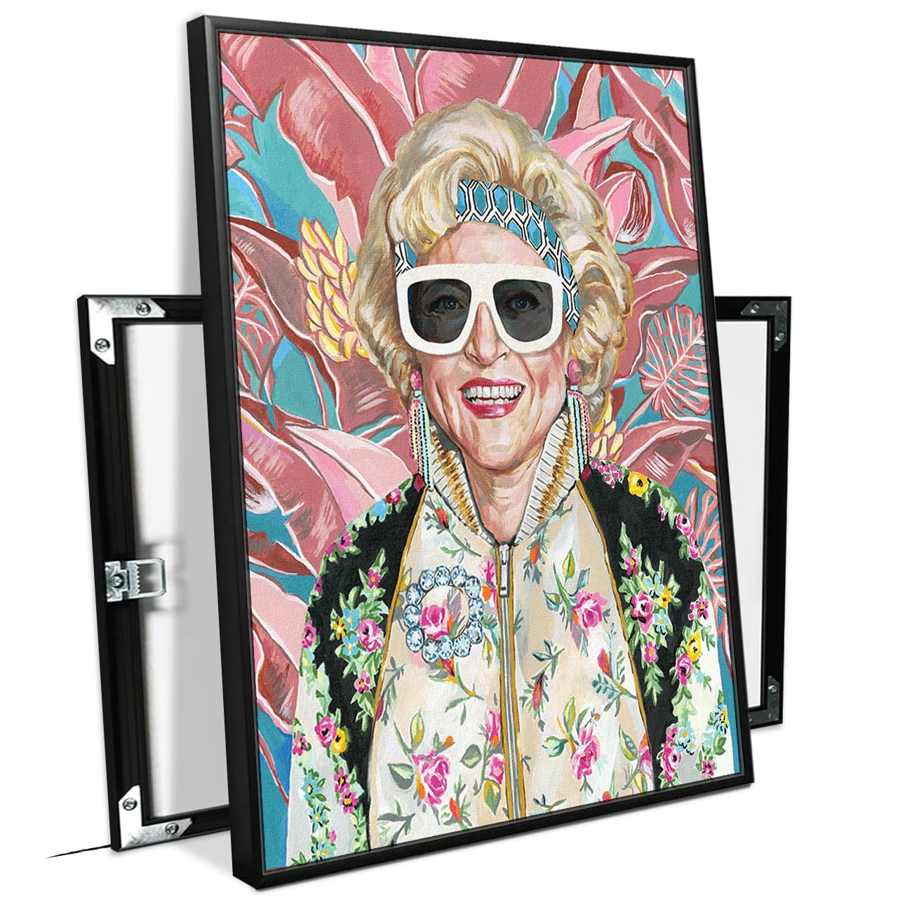 80s Artwork Fashion Golden Wall Art Girls Poster Betty White Poster For Woman Room Decor Rose Nylund With Sunglasses Canvas Prints (L24"xW16"--Black Metal Frame) Pictures For Girl Dorm Wall Art Decor Gift
