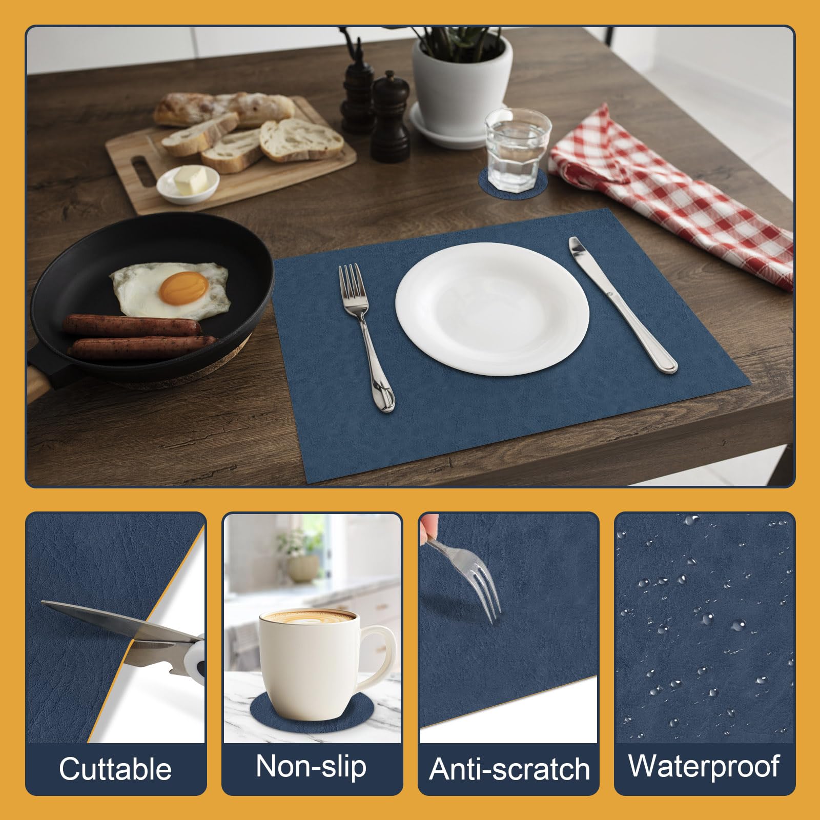 Set di 6 tovagliette e sottobicchieri, grandi sottobicchieri in