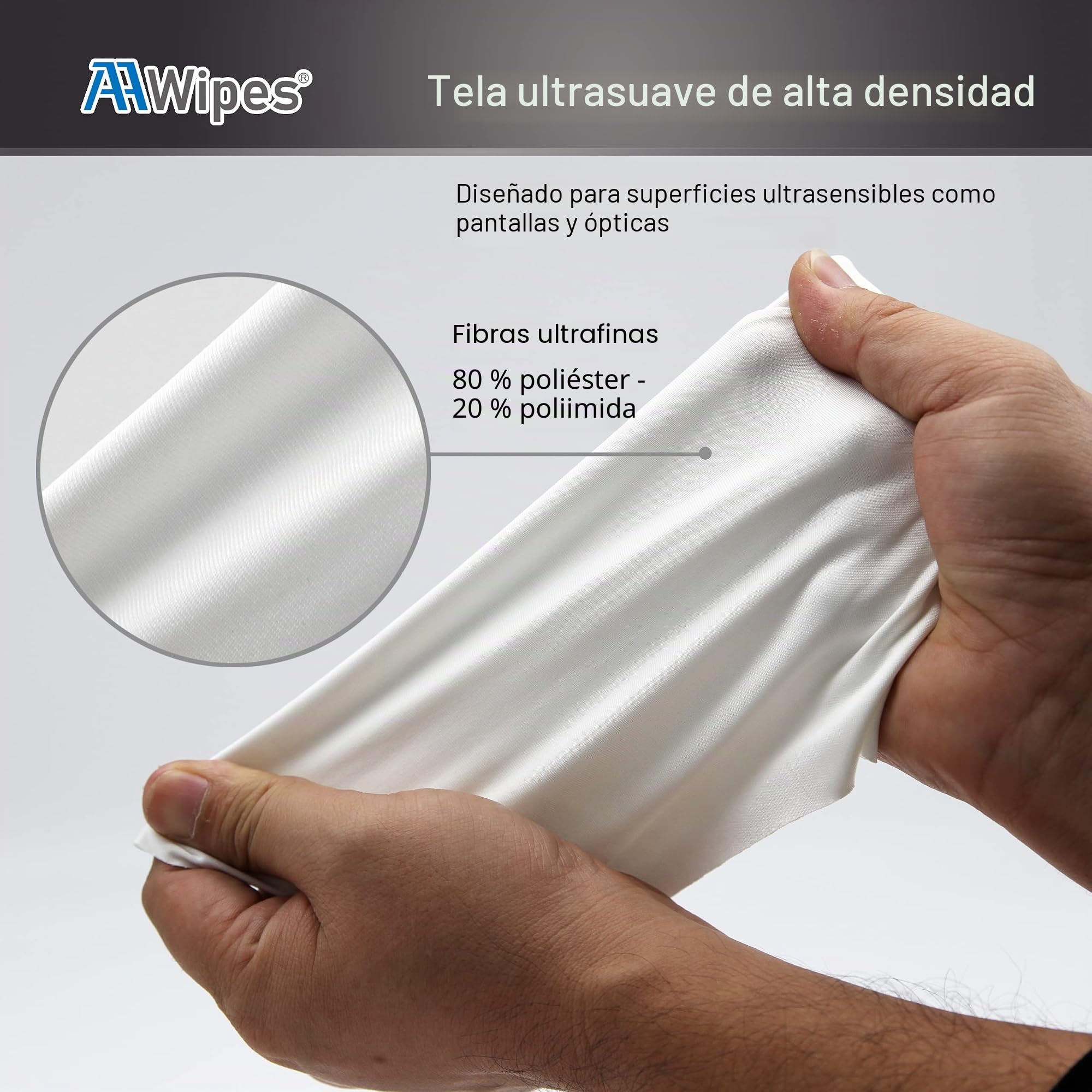 AAwipes Toallitas Microfibra Sala Blanca 9"x9", 180 gsm, 100 Pcs (MF18009) | Poliéster-polipropileno, superfino, sin pelusas, borde sellado por ultrasonidos, clase 100, para fibra óptica & laboratorio