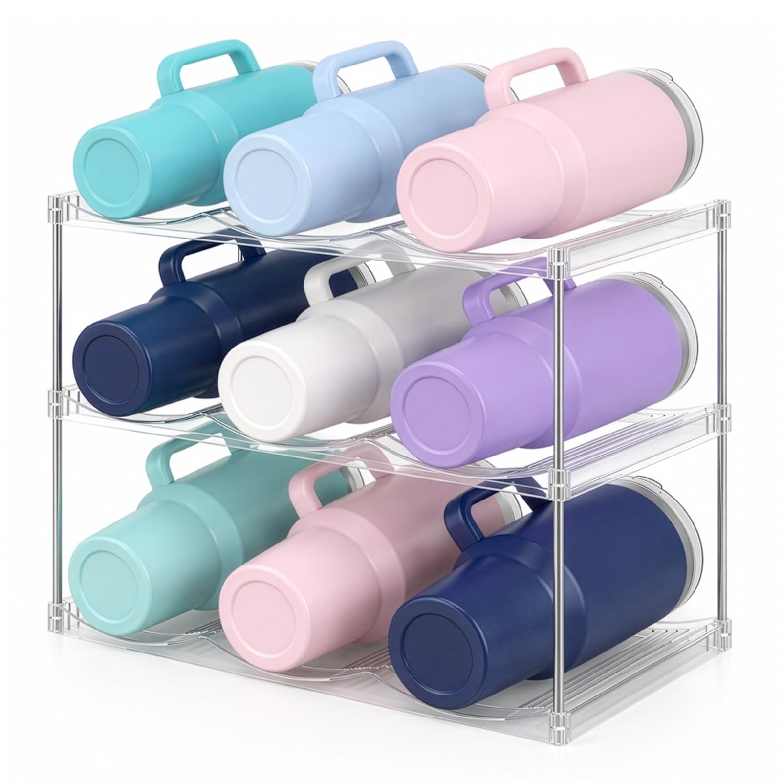 evergoods Stackable Water Bottle Organizer 3 Tier Tumbler Rack Clear Holder