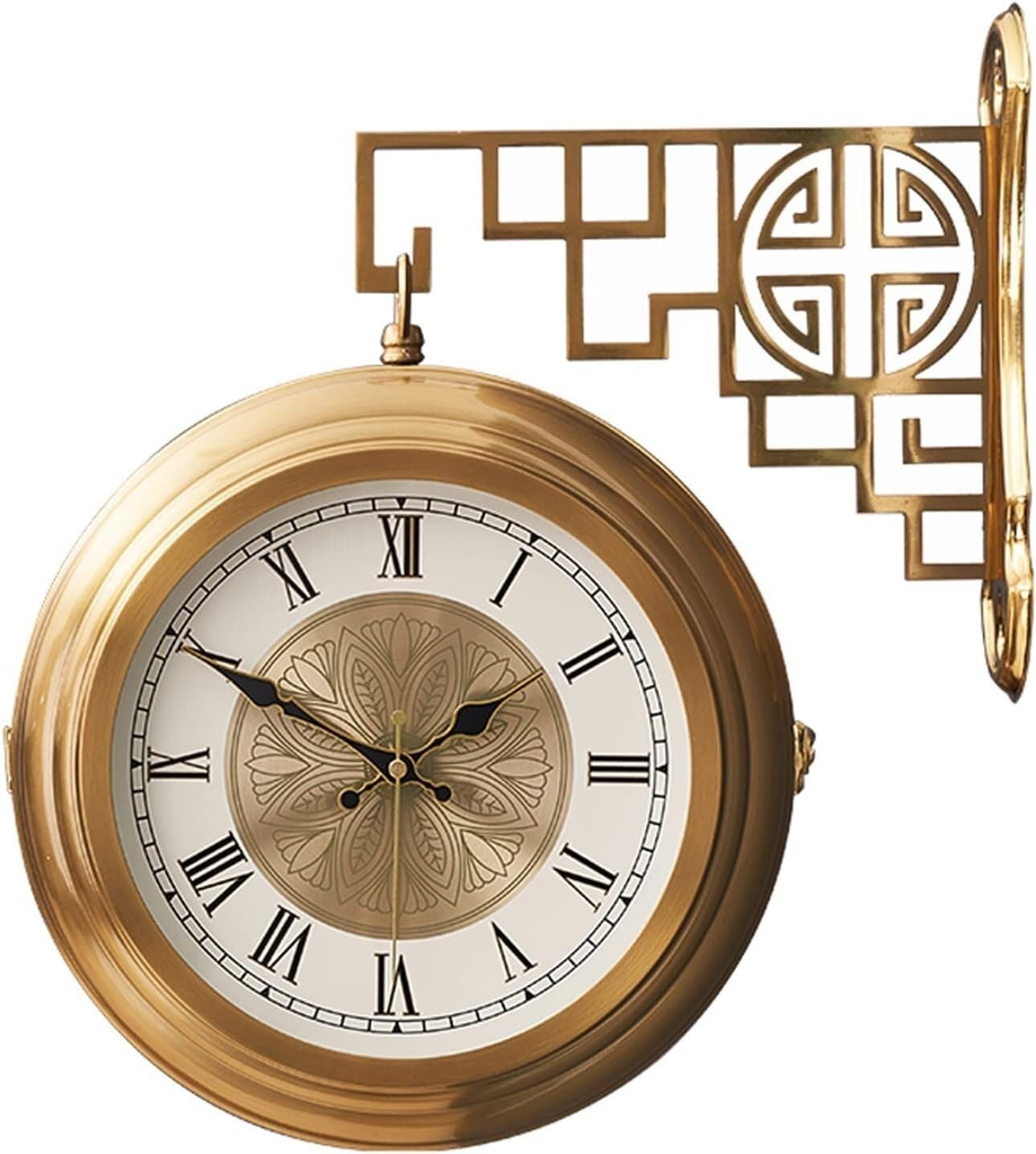 Dveggee One Color Wall Clock Double Sided, Metal 3D Rotating Wall Clocks, Chinese Style Watch Mute Movement Clock