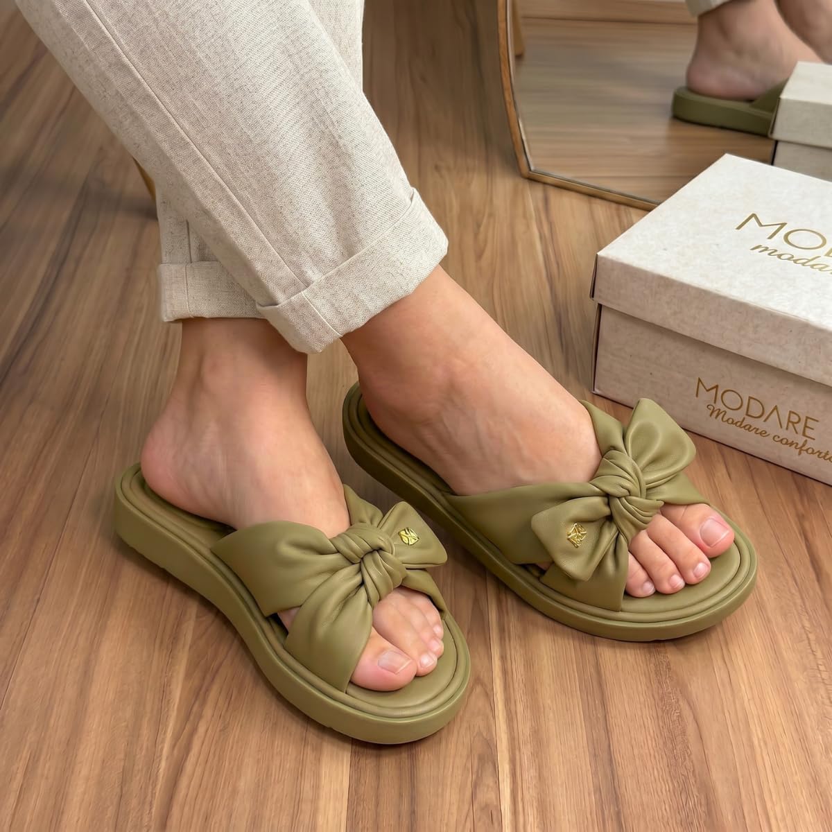 Chinelo Modare Feminino Nubuck Ultra Soft com Laço