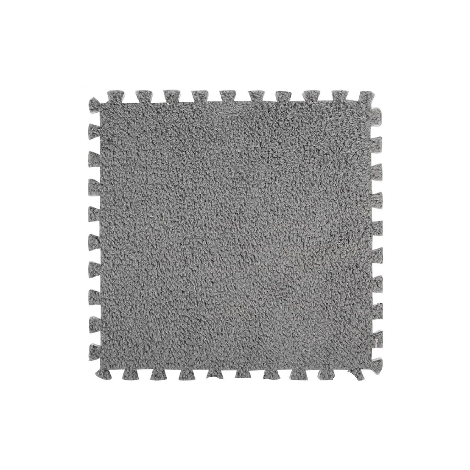 REZSOVEE 10 Pcs Plush Interlocking Carpet Tiles, Thickened Square Interlocking Floor Tiles, Gray Non-slip Puzzle Mats, Suitable for Flooring, Playrooms, Nurseries