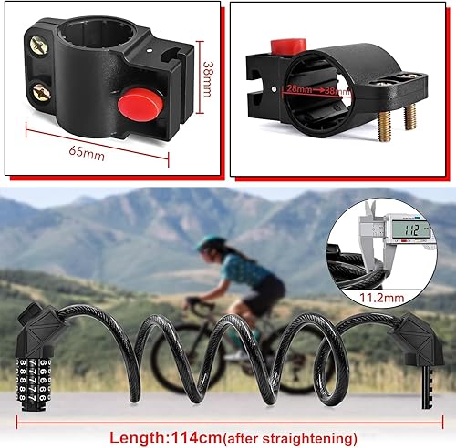 Miniatura 3 de Cable de bloqueo de bicicleta, cerradura de bicicleta de bobina de combinación reiniciable de 5 dígitos de alta seguridad, cerraduras de cable