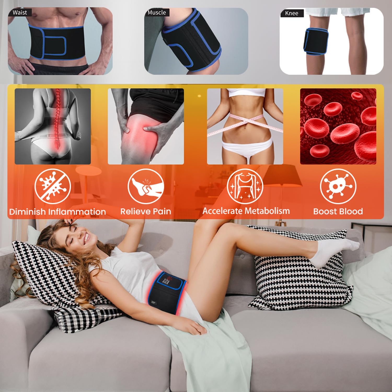 Elfeye Rotlichtlampe Therapie Gürtel Infrarotlampe 660nm Red Light Therapy Belt 850nm Infrared Rotlichtlampe Therapie Zur Linderung Entzündungen, Gelenk- und Rückenschmerzen Infrarot Matte mit Timer
