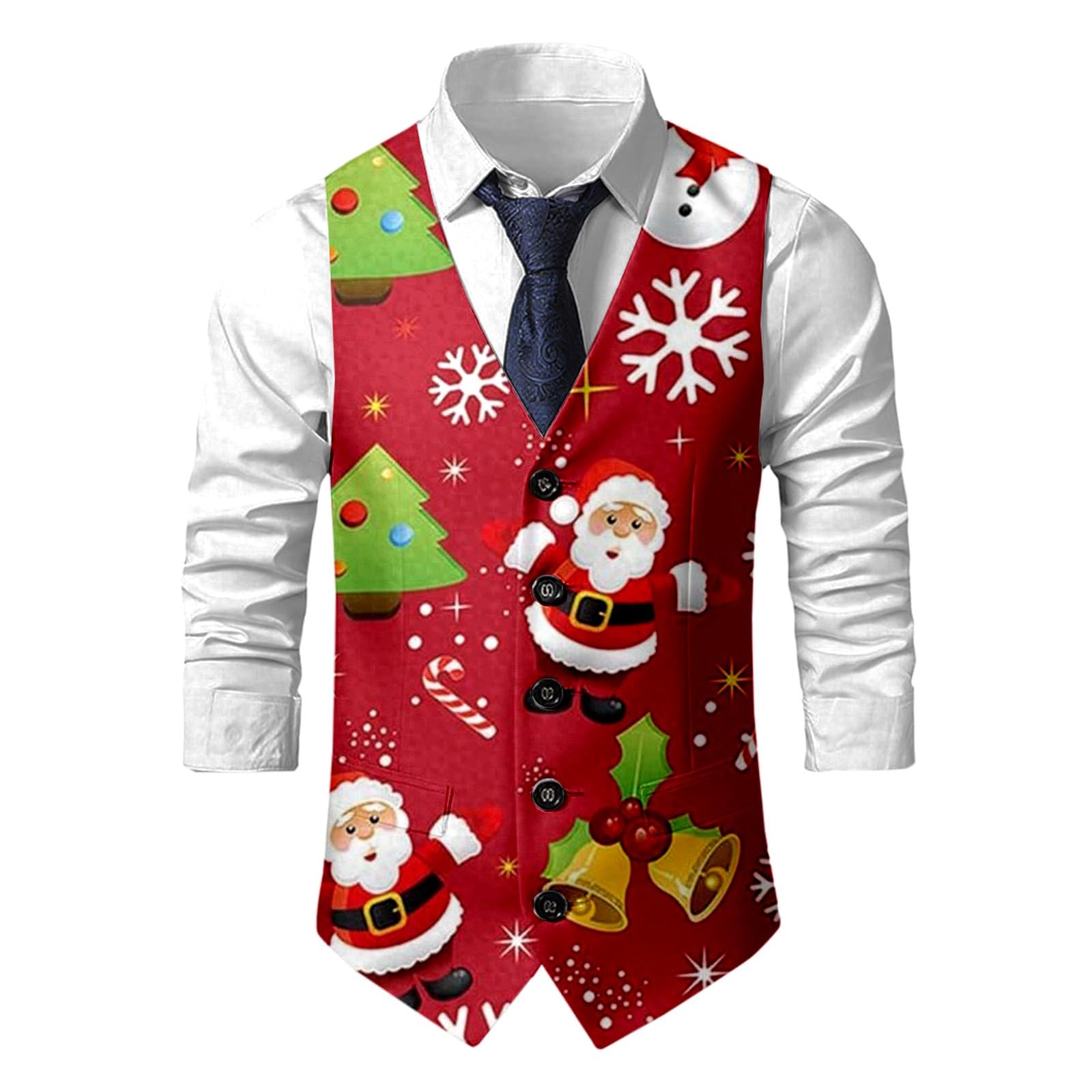 Christmas Waistcoat Mens Christmas Suit Vest un Waistcoat Fun Xmas Festive Happy Xmas Waistcoats V Neck Sleeveless Slim Fit Party Costumes Party Dress Up Vest Suit