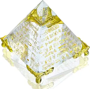 Crystal Pyramid Paperweight Glass Egyptian Pyramid with Gold Character