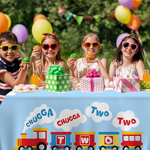 Miniatura 5 de Chugga Chugga - Mantel con diseño de tren de feliz cumpleaños, adecuado para niños de cualquier edad, para interiores y exteriores, suministros de