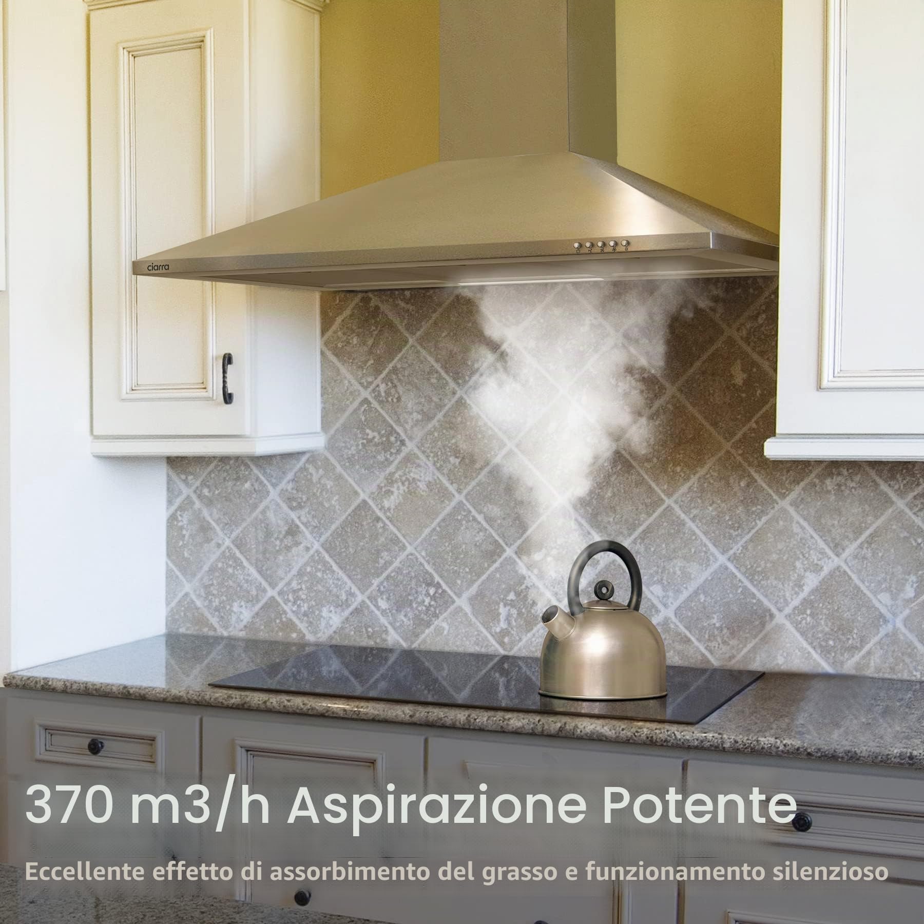 CIARRA Cappa Aspirante 90 cm e Piano Induzione da Incasso a 4 zone Set/Combinazione CBCS9201 Cappa Aspirante 90 cm e CABBIH4-D Piano con Power Booster 60 cm Nero