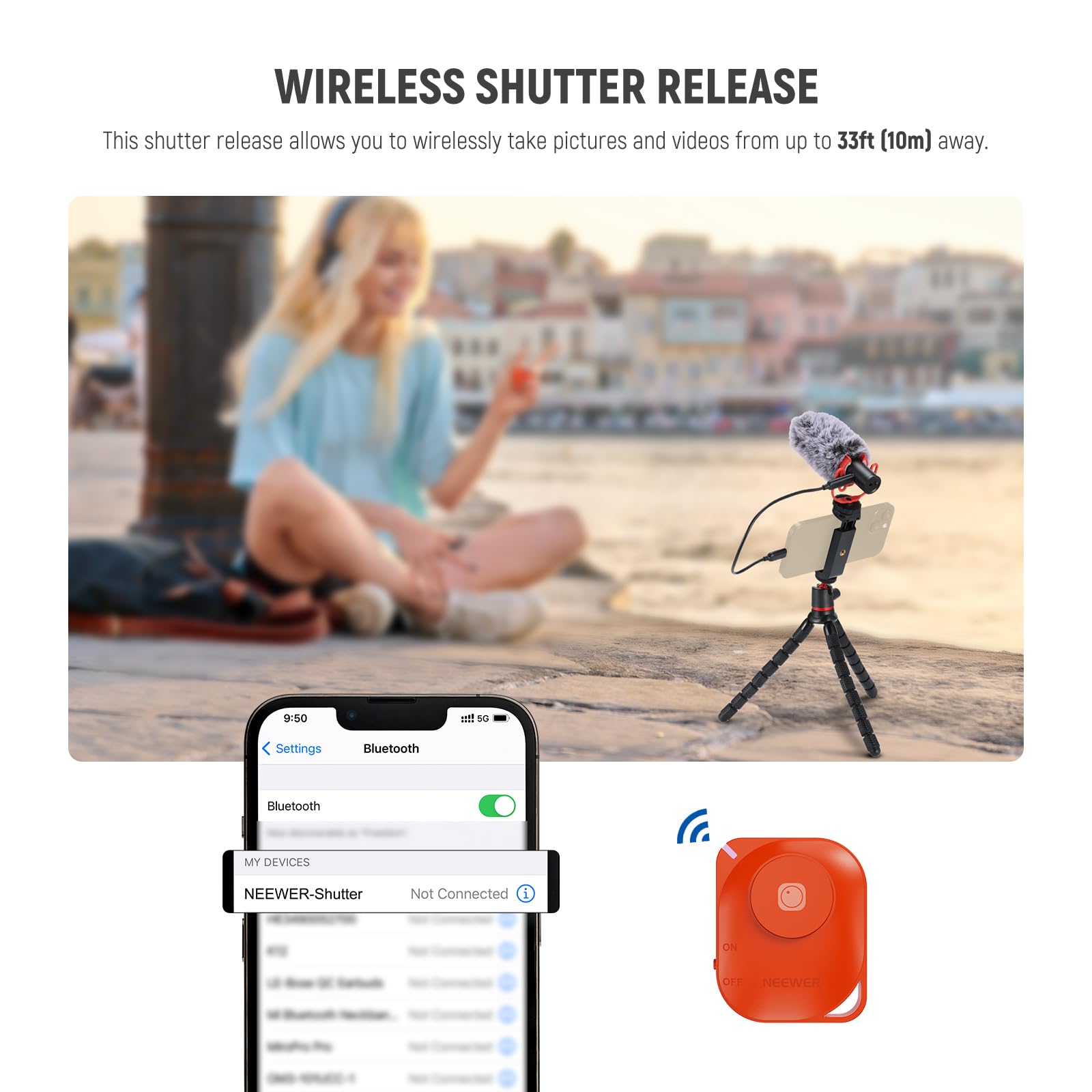 NEEWER Podstawowy statyw do telefonu z pilotem, adapter do montażu kamery/telefonu komórkowego, elastyczny mini statyw do aparatu, uchwyt do vloga do iPhone'a SamsungGoPro Kamera DSLR do nagrywania