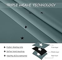 Vista 4 de NICETOWN Cortinas opacas azul grisáceo con estrellas para dormitorio infantil, con ojales, con aislamiento térmico, para oscurecer la habitación