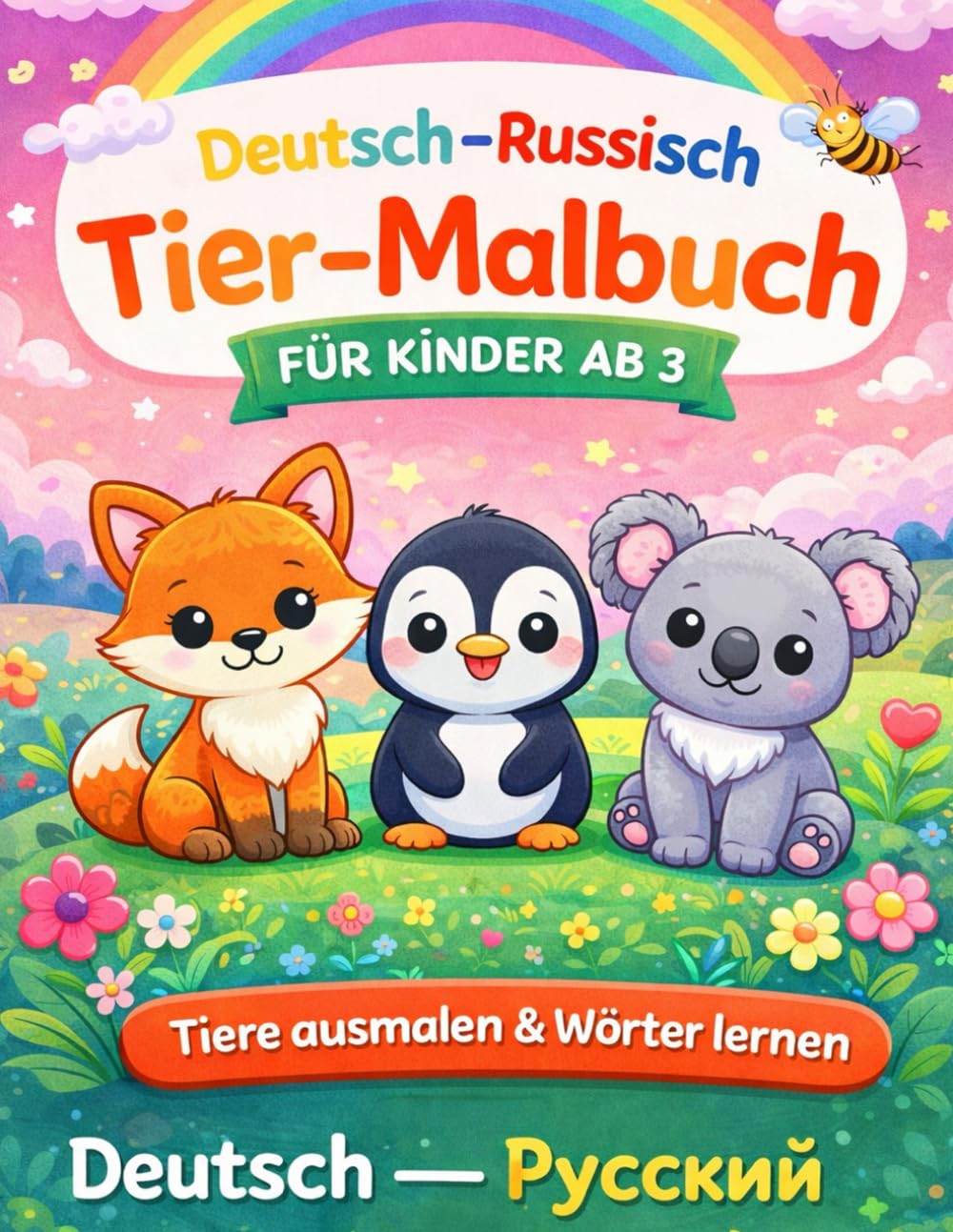 Russisch-Deutsches Tier-Malbuch für Kinder ab 3 Jahren: Tiere ausmalen und spielerisch Wörter lernen