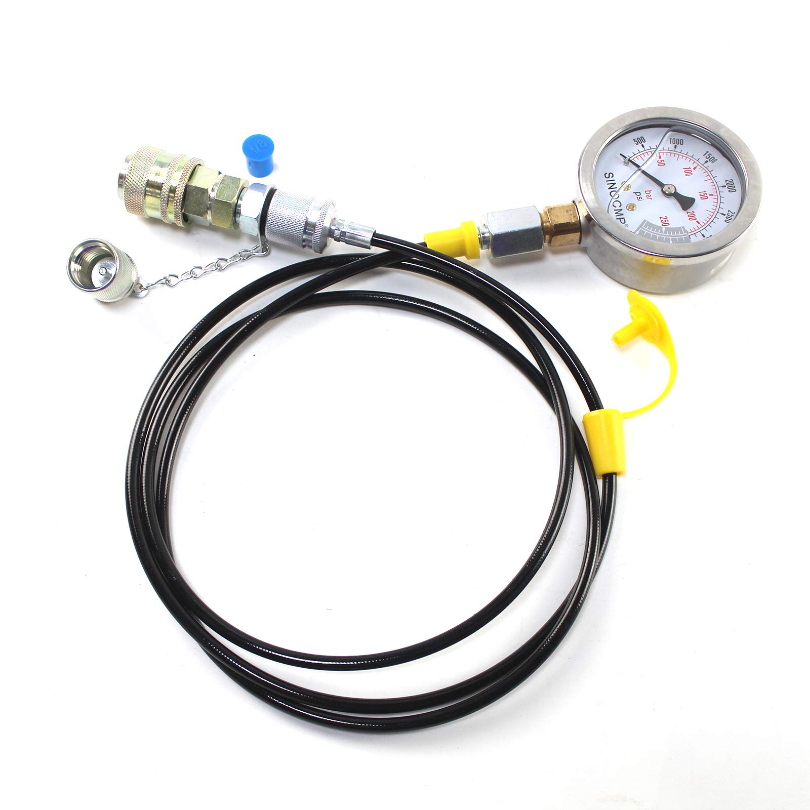 Kit di Raccordo per Prova di Pressione idraulica 25 MPA/4000 PSI Kit manometro con 1 manometro, 1 Tubo Flessibile di Prova e 2 raccordi per Macchine edili escavatrici, 2 Anni