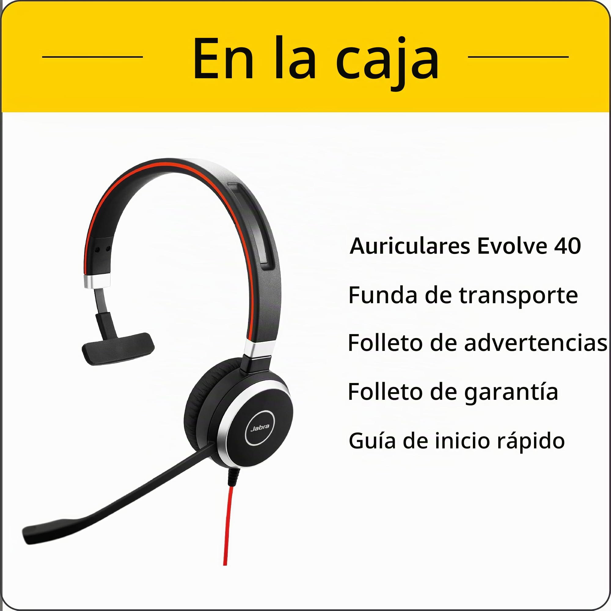 Jabra Evolve 40 MS - Auricular Monoaural Certificado por Microsoft para VoIP Softphone - Cancelación Pasiva de Ruido - Cable USB-A con Unidad de Control - Negro
