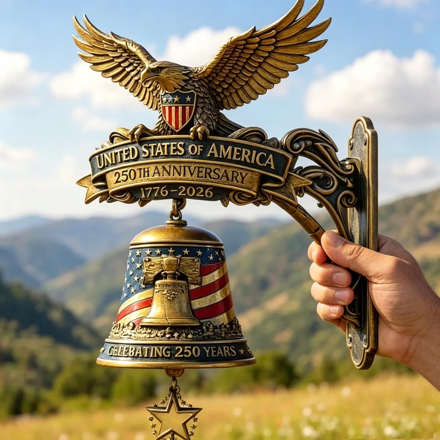 USA 250th Anniversary Eagle Wall-Mounted Doorbell, Patriotic American Flag Resin Wall Decor, 1776-2026 Independence Commemorative Bell for Home Garden Porch (2PCS)