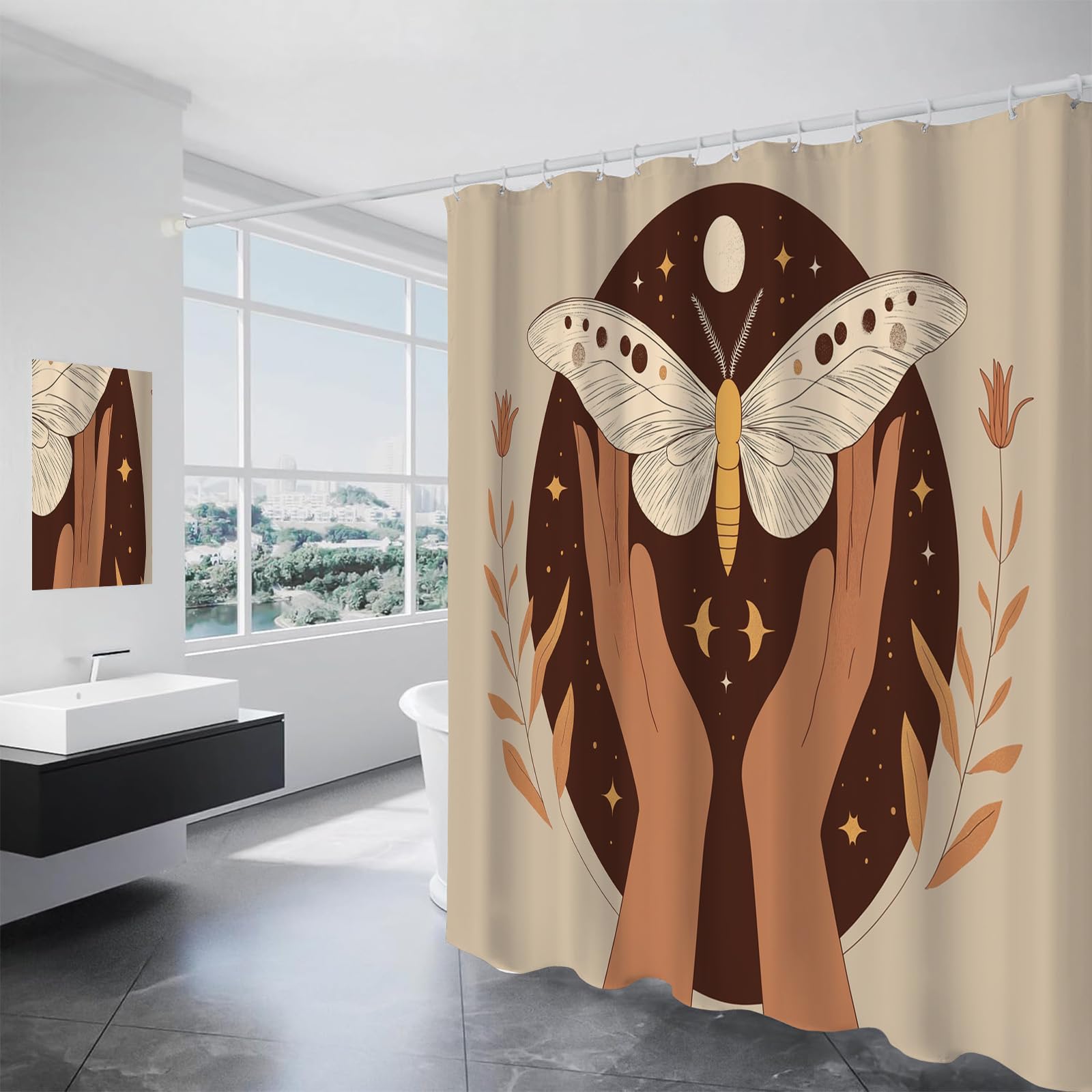 Rideau de douche haut de gamme bohème papillon en tissu polyester 180x180