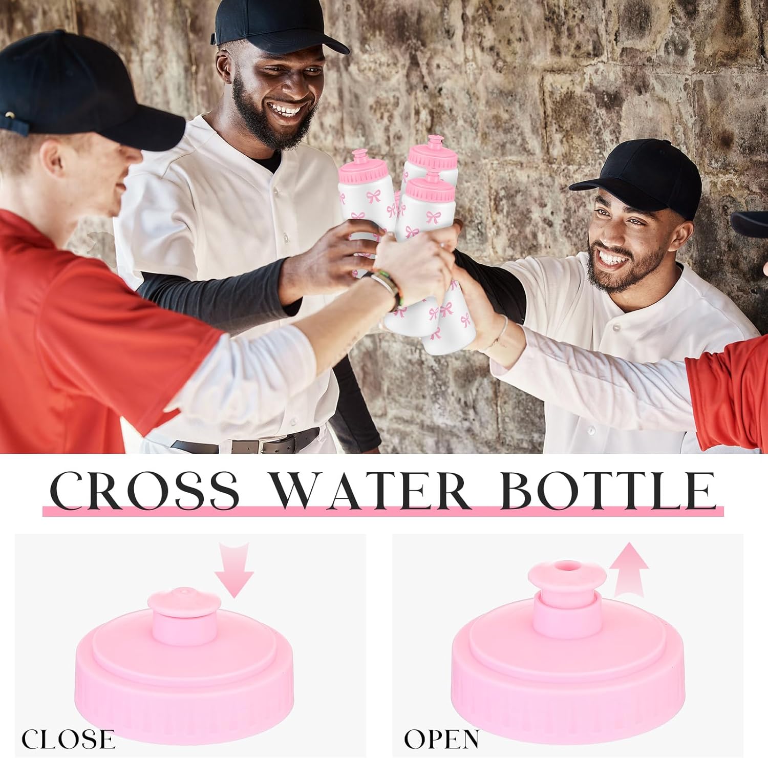 Honeydak 6 Pcs Pink Bow Water Bottle 20 oz Pink Bow Squeeze Water Cup with Pull Top Lid Gifts for Women Girls Teens Birthday Christmas Travel Gym and School