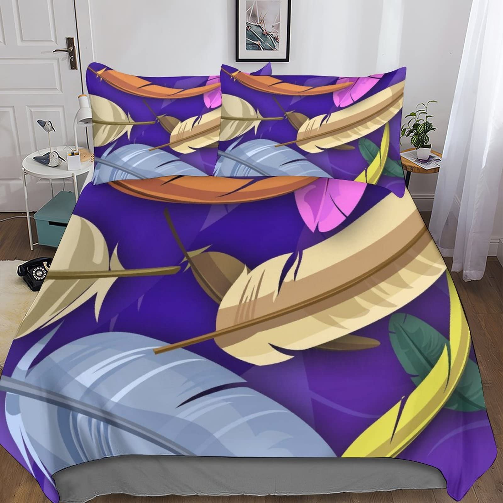 Housse de couette microfibre anti-froissage fermeture éclair parure lit 3 pièces