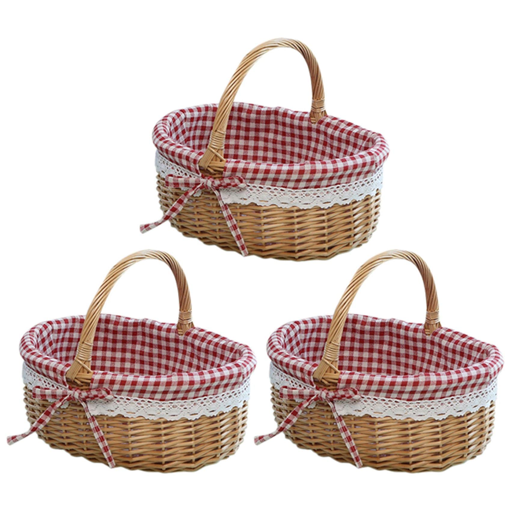Hndhbfgrt 3X Wicker Basket Gift Baskets Empty Oval Willow Woven Picnic Basket with Handle Wedding Basket Small