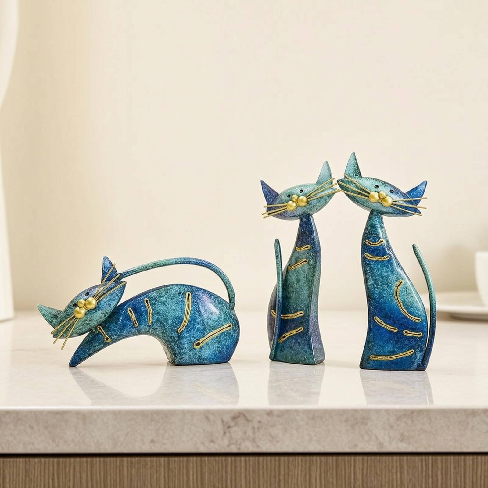 3 Piezas Metálicas Esculturas s Estilizadas Mini Estatua para Estanterías, Oficina, Recibidor