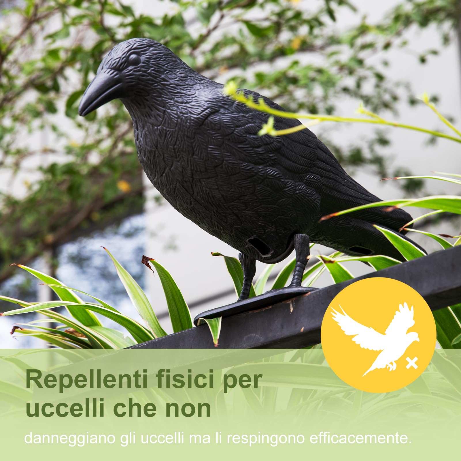 OFFO Mini Corvo Scaccia Piccioni,Spaventa Piccioni e Uccelli, Corvo Finto Anti Piccioni da Balcone e Giardino, Piccolo Dissuasore per Uccelli, 4 Pezzi