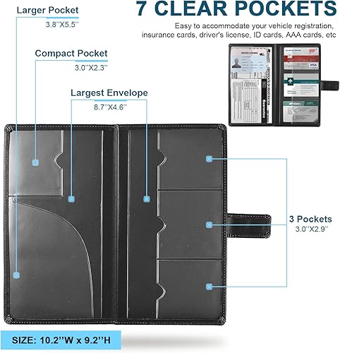 Miniatura 3 de GNEGNI - Tarjetero para tarjetas de registro de automóvil y seguro de cuero, soporte para documentos para vehículos con cierre magnético, para
