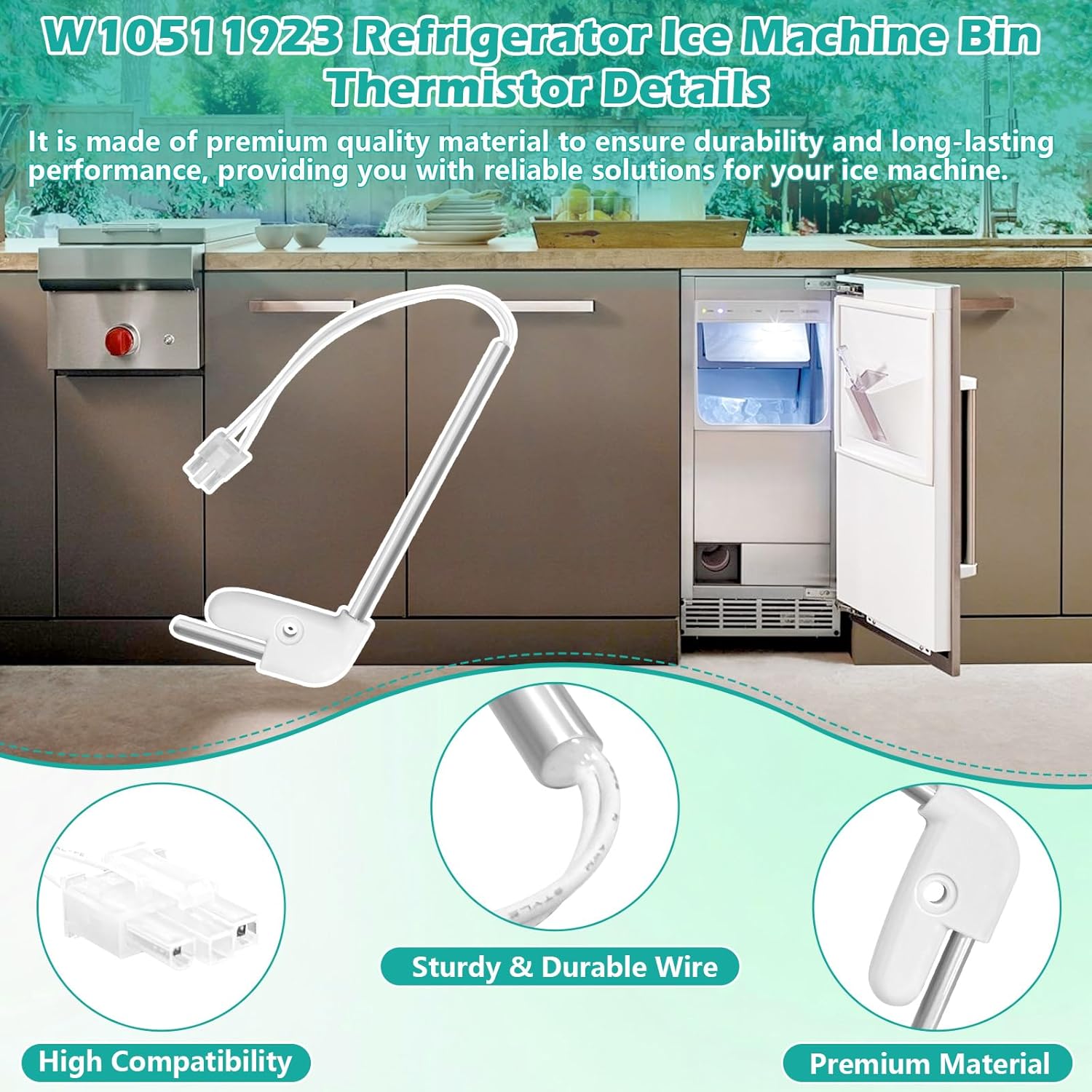 W10511923 Ice Maker Bin Temperature Sensor, Upgraded Thermistor Replacement for Whirlpool, KitchenAid, and Kenmore Refrigerators, Replaces WPW10511923, AP6022509, 3021097, PS11755842