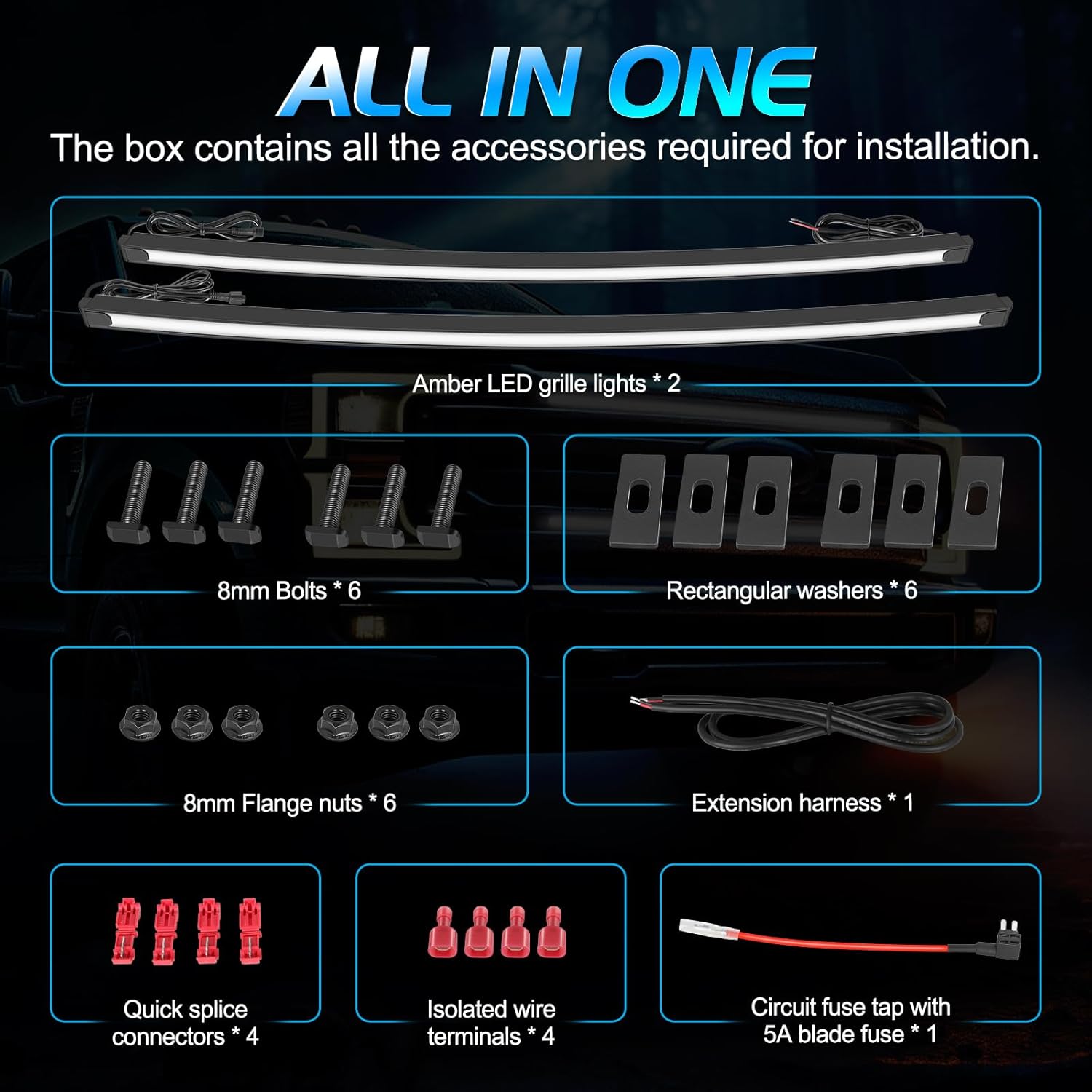 Dual Amber LED Grill Light Bar for Ford F250, Niwaker 2Pcs 37 Inch Curved LED Light Bars Kit Amber DRL Warning Accent Lights Front Grill Lights for 2017-2022 Ford Super Duty F-250