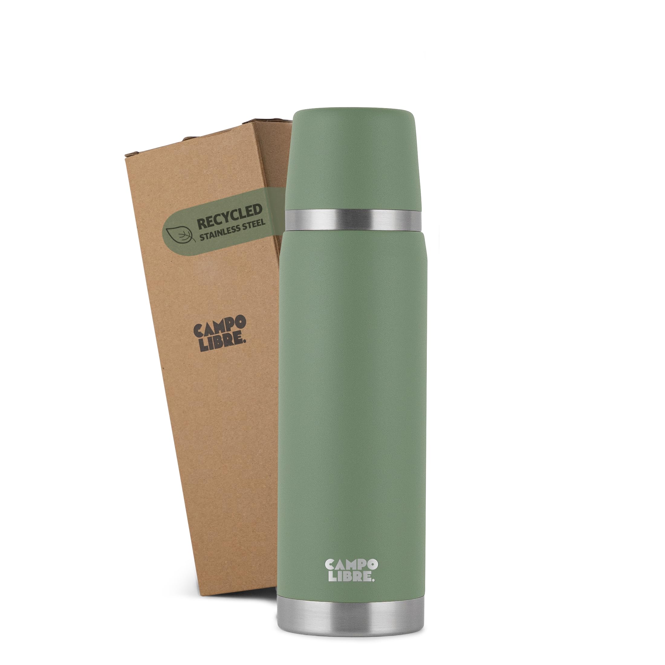 Campo Libre. ® Jaco Thermo Flask, Double Wall Insulated Bottles, Keeps Drinks Hot > 24h, BPA Free, 100% Leakproof, Eco RecycledStainless Steel Flask for Hot Drinks in 500ml