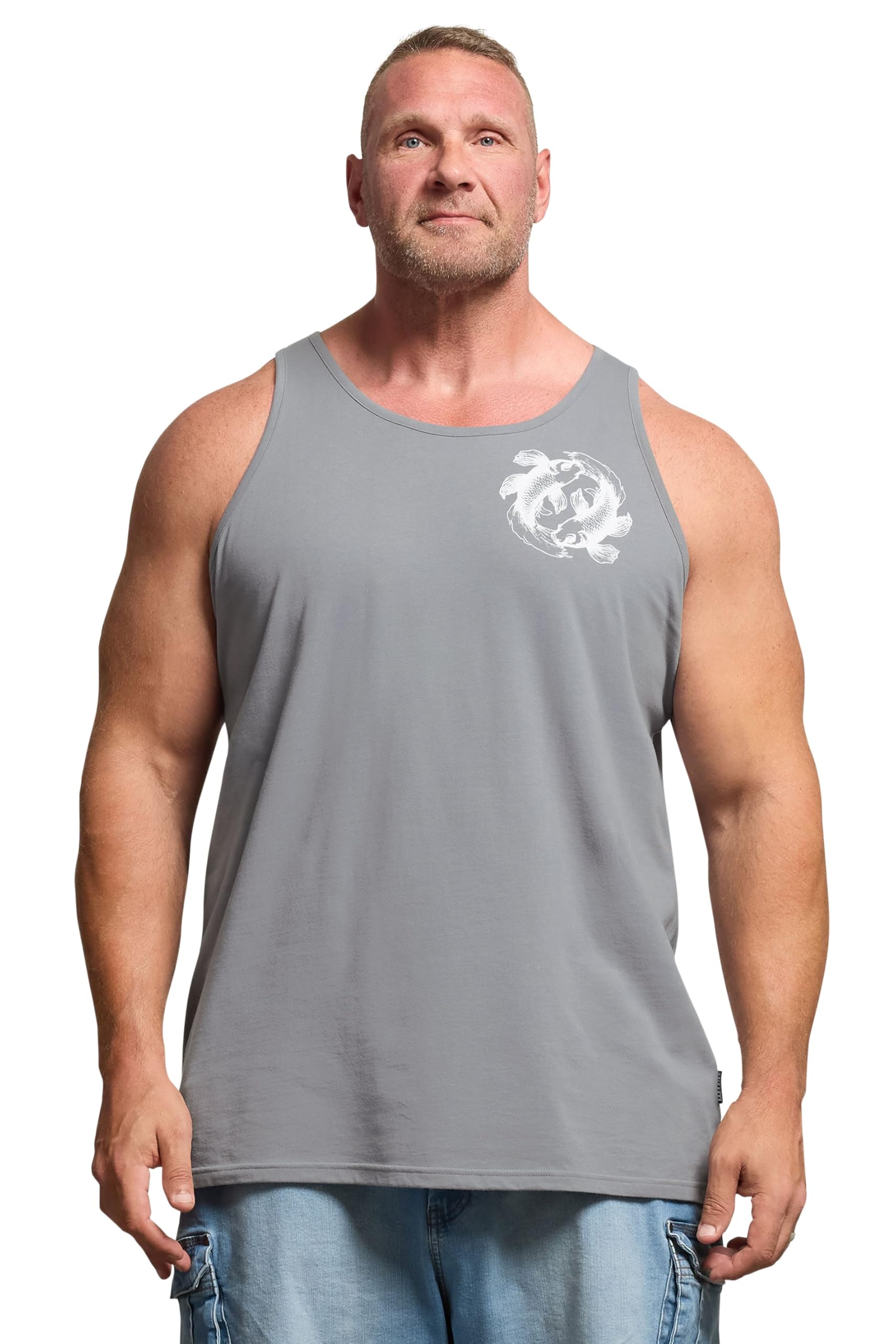 BadRhino Koi Carp Graphic Vest Top - Blue Cotton Sleeveless Crew Neck - XXXL