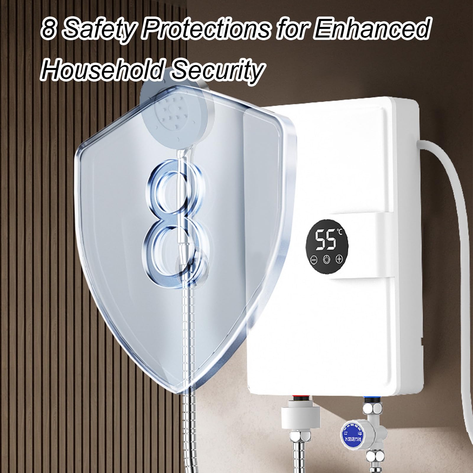 Hancaner Calentador de Agua Instantáneo Eléctrico de 5500W con Pantalla LED, Control Digital Temperatura para Baño y Cocina (Enchufe europeo 230V)