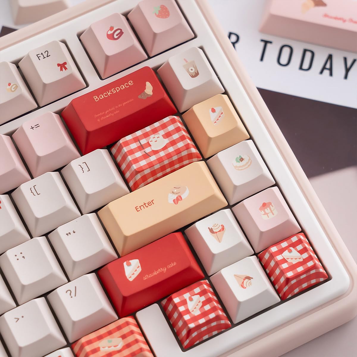 Gliging PBT Keycaps, Cute Red Cherry Profile Keyboard Caps Set 136 Keys