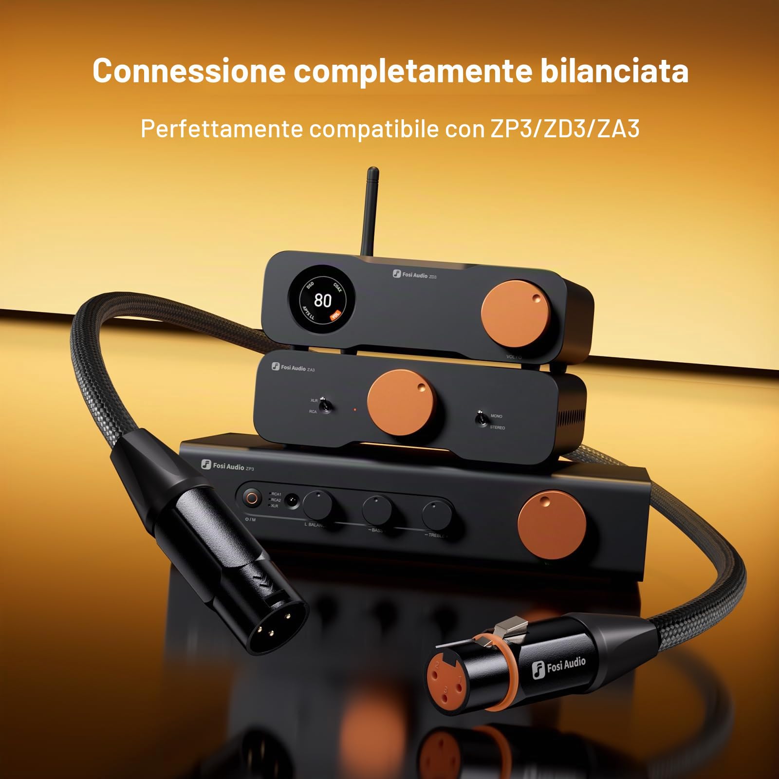 Fosi Audio Cavo XLR 1ft, 2 Pack Cavi Preamplificatore a Potenza Amplificatore, Schermatura durevole per ZA3 ZD3 Amplificatore DAC Preamplificatore Microfono