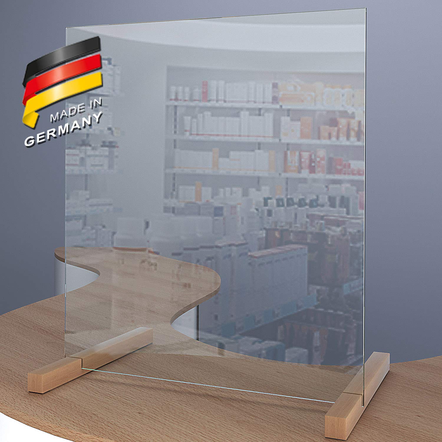 SARAR Spuckschutz aus 8mm echtes SICHERHEITSGLAS - (B) 80 cm x (H) 60 cm Made in Germany - Antibakteriell Hustenschutz Thekenaufsatz Niesschutz Spritzschutz Virenschutz ESG F1