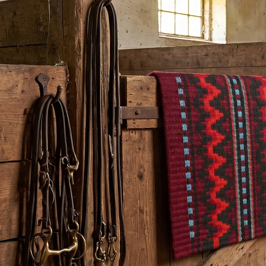 Western Show Saddle Pad/Blanket for Horses - Handmade Wool Saddle Blanket with New Zealand Design, Thick, Durable & Comfortable for Horse Riding (34” L x 42” W x 1) M51