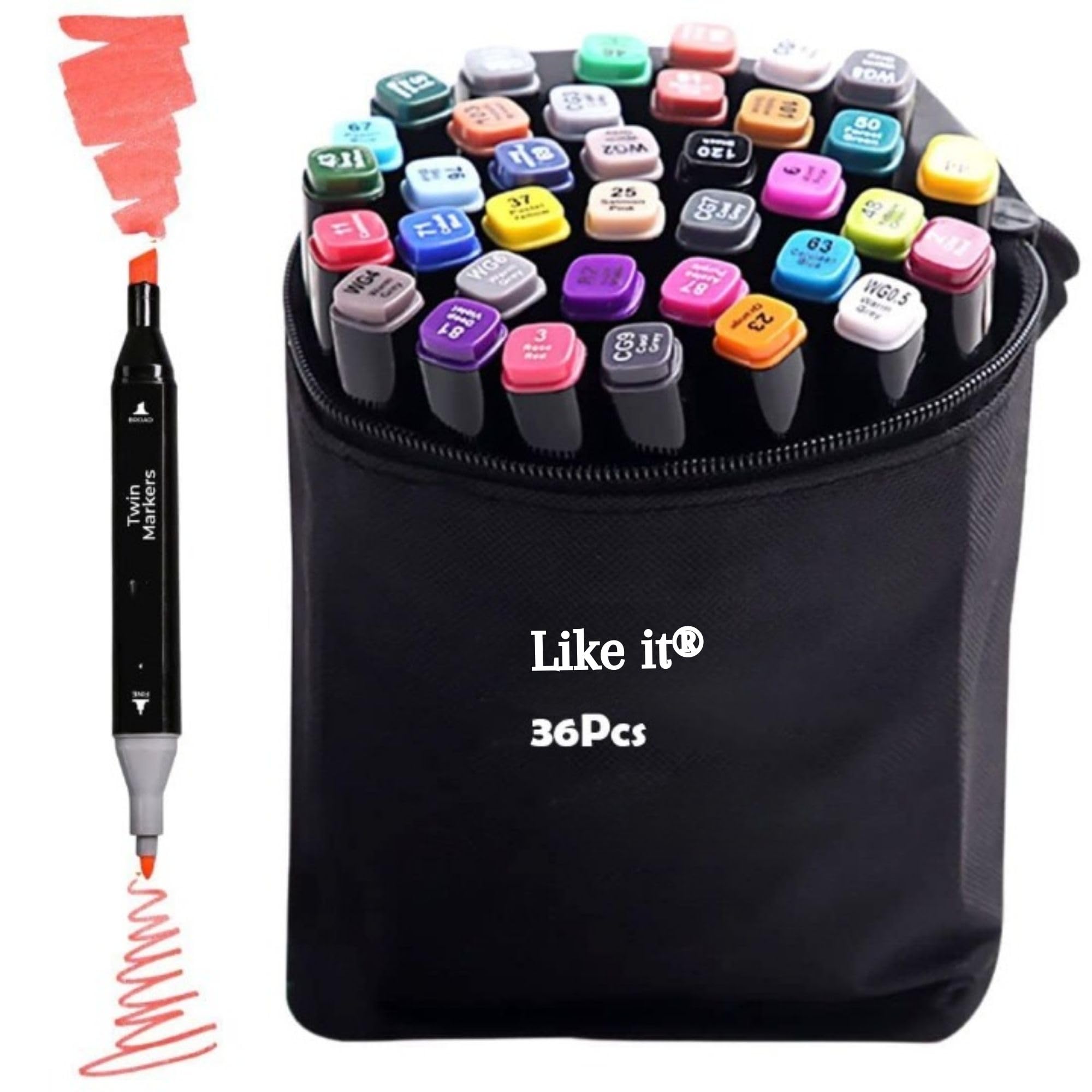 like it Dual Tip Colorful Art Markers Sketch Pens 36 Colors With Carrying Case For Painting Sketching Calligraphy Drawing -Twin Head Permanent Colouring Marker Pens For Kids Adult, Multicolor (36)