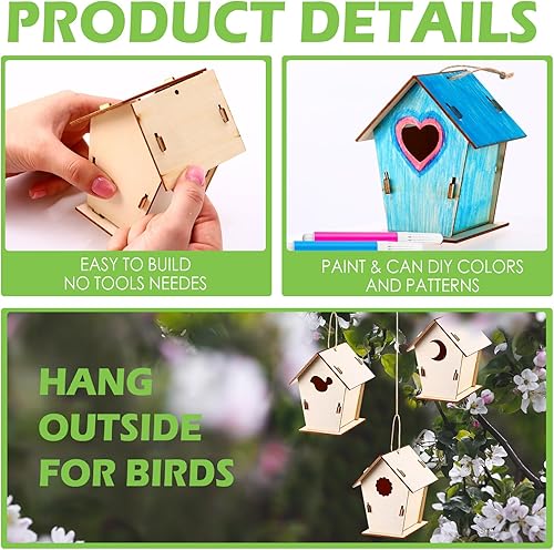 Miniatura 4 de Kigley 84 casas de madera para pájaros con 8 estilos, kit de casa para pájaros, kit de casa para pájaros de bricolaje incluye 72 piezas de madera