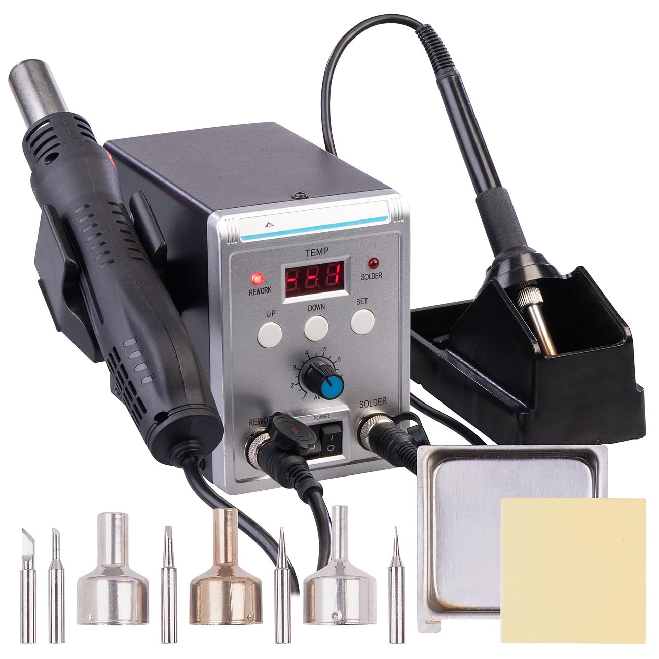 AGT Cyfrowa stacja lutownicza 2 w 1 z gorącym powietrzem ZX3878, 700 W, 500 °C, wyświetlacz LED