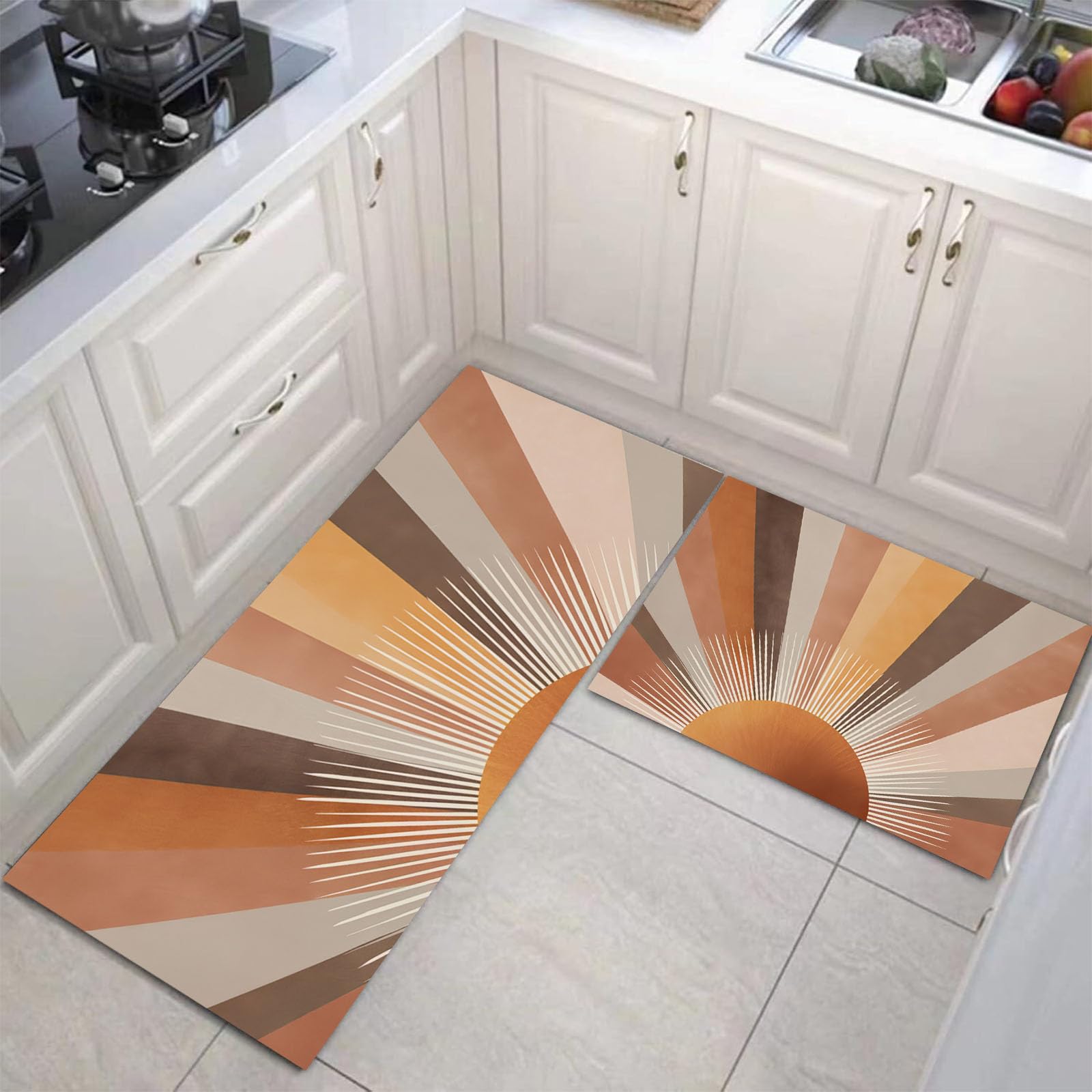 Alfombrillas de cocina antideslizantes JEDTAKCT sol bohemio rayas vintage 2 piezas