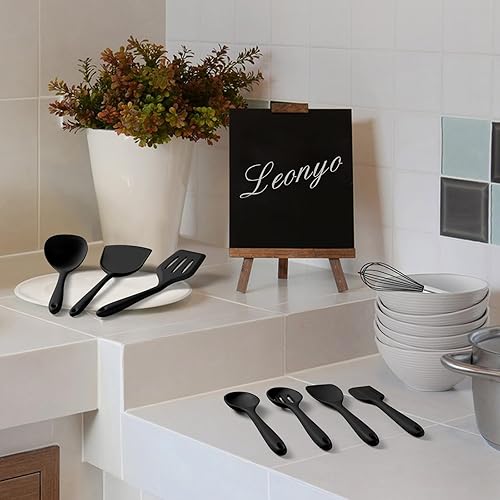 Miniatura 8 de Leonyo Juego de 10 utensilios de cocina de silicona, juego de utensilios de cocina negros para cocinar, herramientas de cocina de silicona