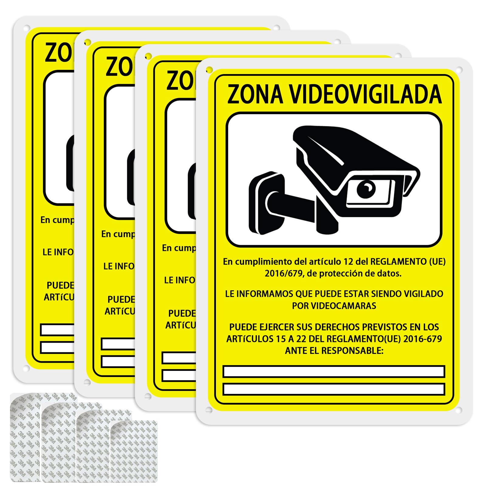 4 PCS Señal Zona Videovigilada Aluminio Cámaras Videovigilancia 15 x 20cm Señales de Vigilancia Engrosado Autoadhesivo Señales de Propiedad Privada Cartel Zona Videovigilada Interior/Exterior