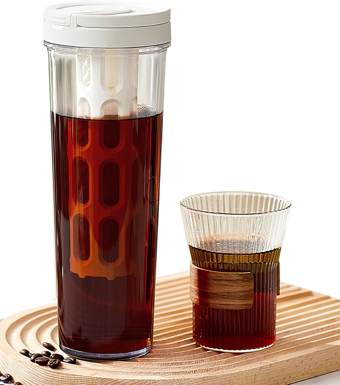 34oz Cold Brew Coffee Maker with Mesh Filter, Portable Cold Brew Cup for Tea Coffee (White)