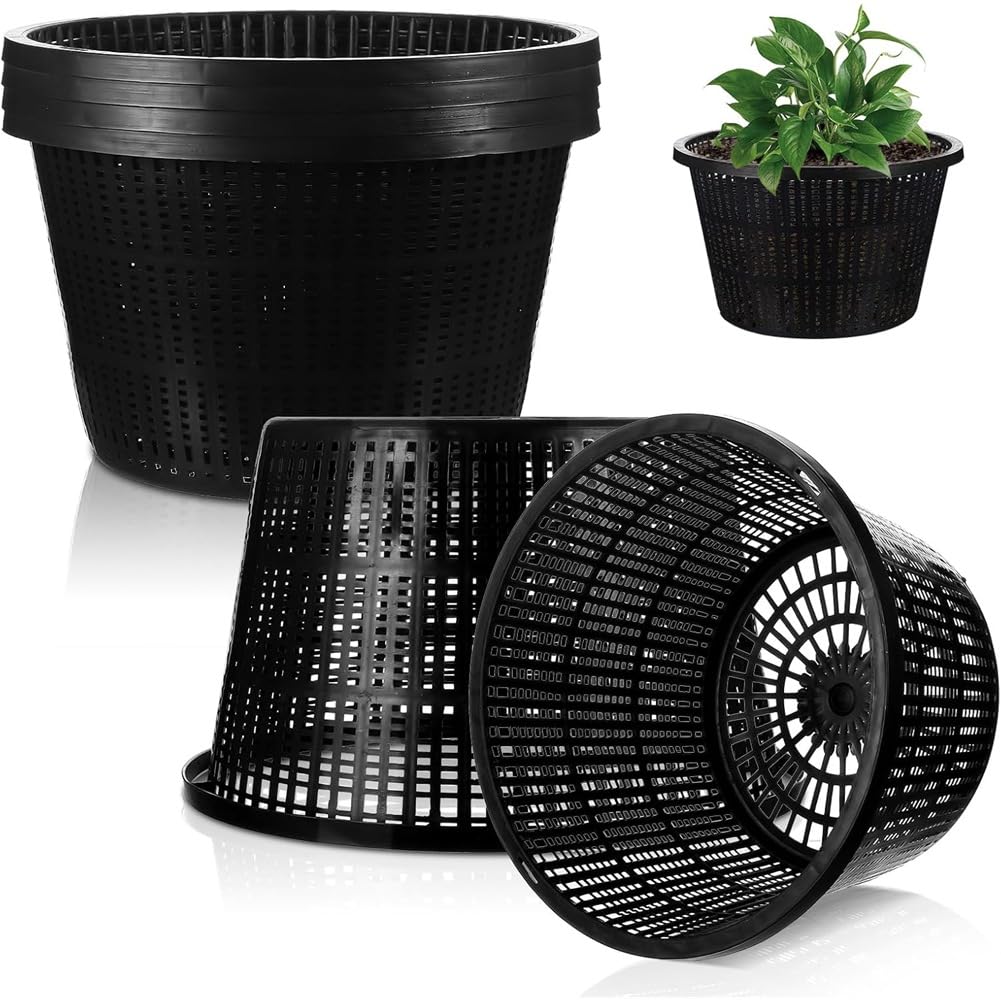 Hndhbfgrt 6 Pcs Hydroponic Baskets Aquatic Black Plastic Garden Mesh Net Pot Hydroponic Pots Slotted Pond Basket for Planting