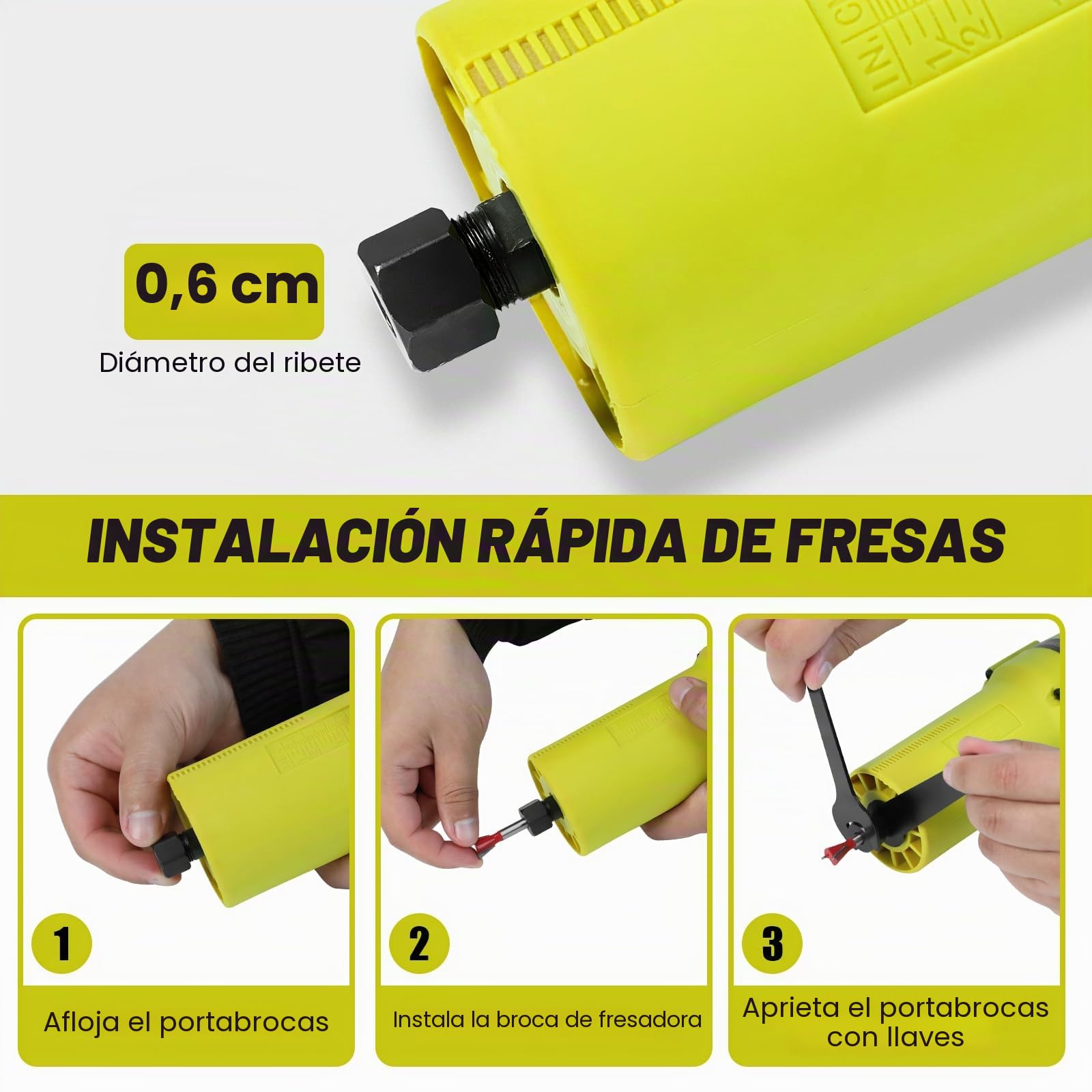 Dewinner Fresadora de Madera Rebajadora Eléctrica 710W 13000-33000RPM, Grabado Fresa Para Biselar,3 Alicates de 1/4'', 6 mm y 8 mm, 6 Velocidades Variables, Profesión de Laminadora Fresa con Rodam